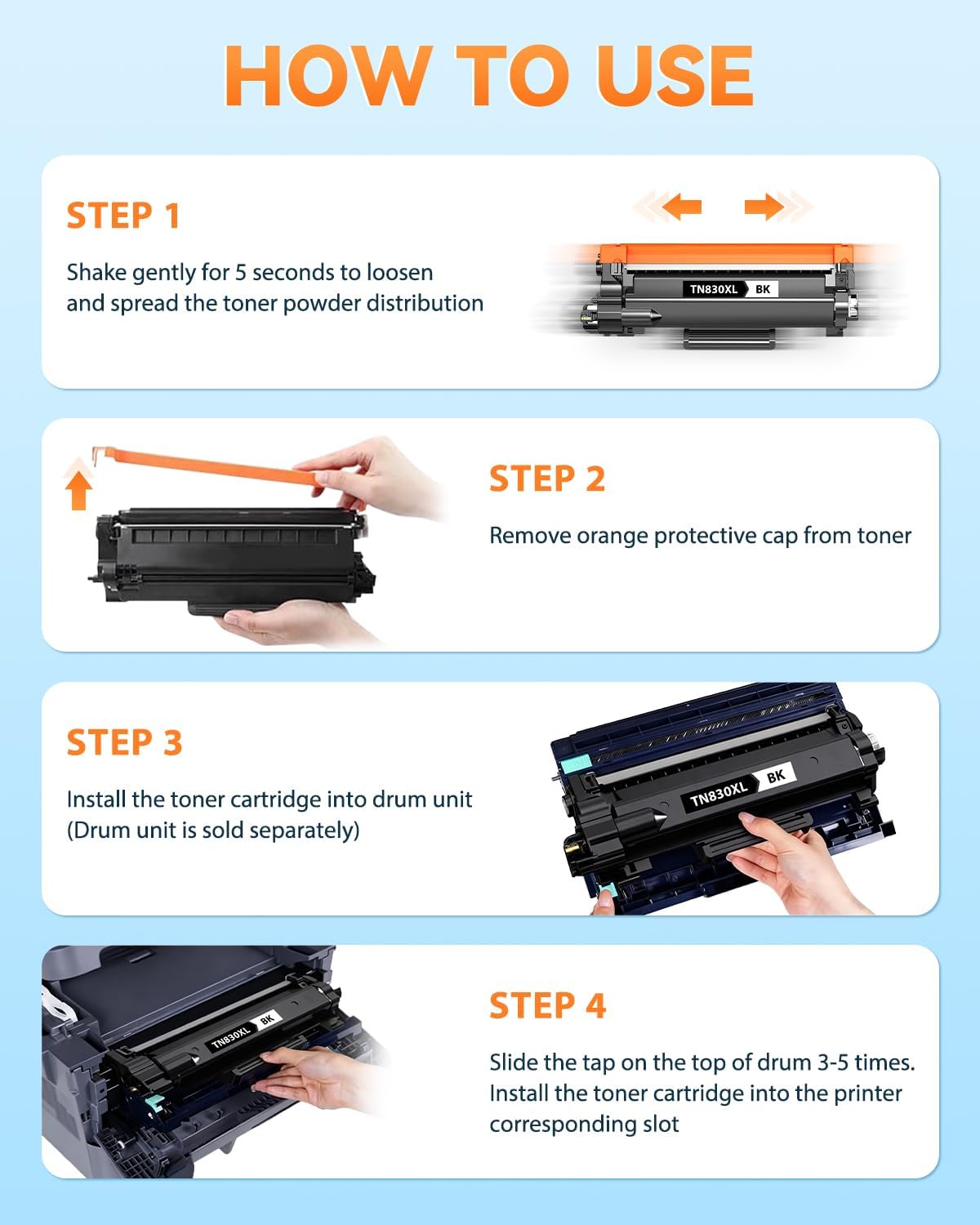 TN830XL TN 830 TN830 Toner Cartridge Replacement for Brother TN830XL TN 830 TN830 Toner Cartridges for HL-L2460DW DCP-L2640DW HL-L2480DW HL-L2400D HL-L2405W MFC-L2820DW Printer (2 Black)