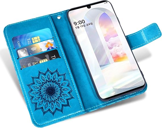 Phone Case for LG Velvet 5G/LGVelvet Verizon G5 UW T-Mobile 2020 Wallet Cases with Tempered Glass Screen Protector Leather Slim Flip Cover Card Holder Stand Cell LM G900UM 4G Tmobile Women Men Blue