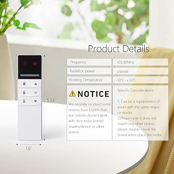 HUIYEETEX YR2188B Motorized Blind Controller, 2 Channel Repplacement Transmitter for Electric Blinds & Shades