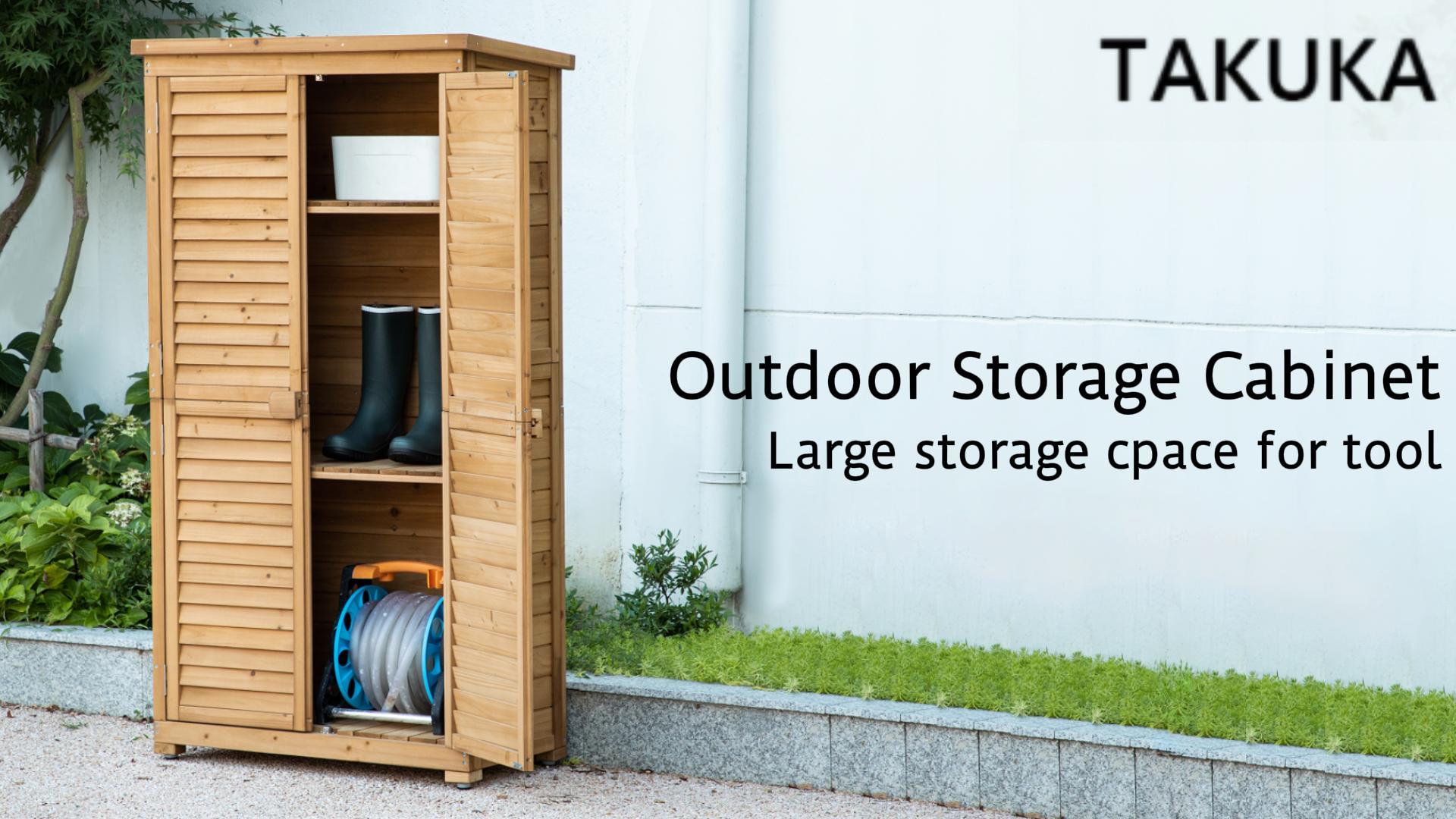 TAKUKA Outdoor Storage Cabinet Wooden Shed with Double