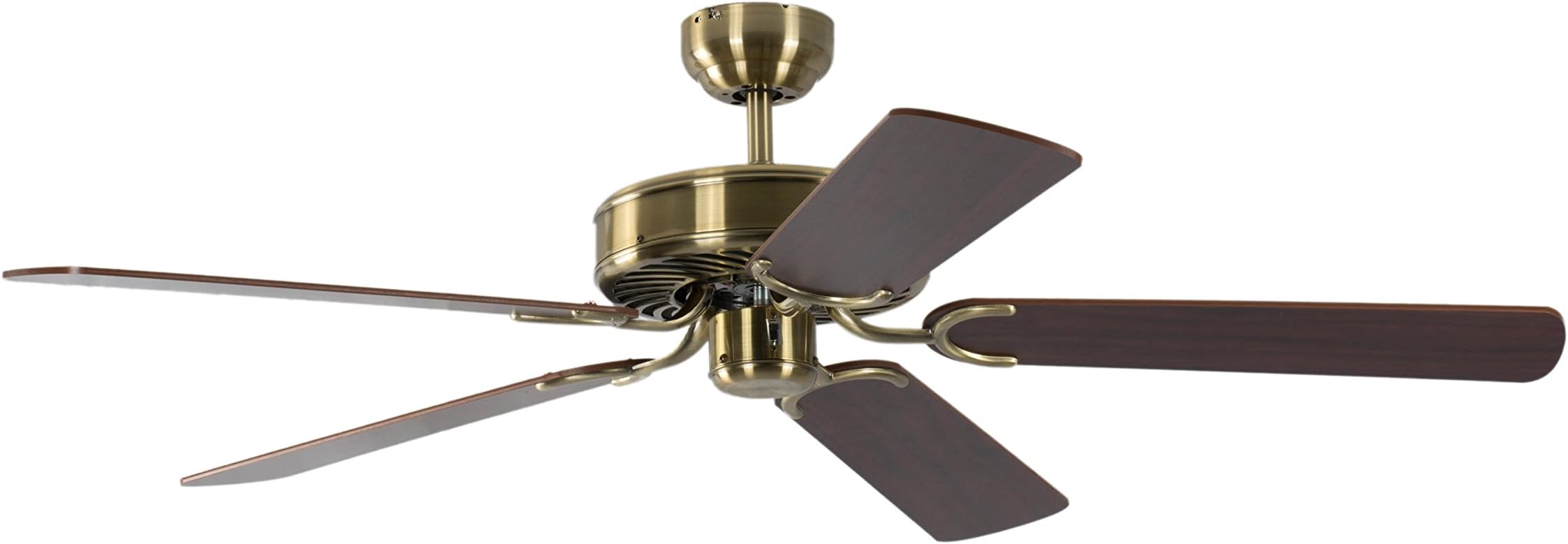 Potkuri 52 inch / 132 cm Ceiling Fan without Lights in Antique Brass with Pull Cord and Blades in Mahogany