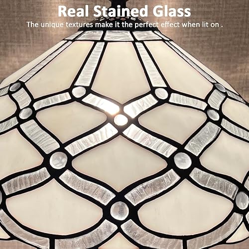 Miniatura 6 de Lámpara de mesa Tiffany, luz de mesa de vidrieras blancas, lámpara de escritorio de tamaño mediano, estilo antiguo, lámpara de lectura vintage para