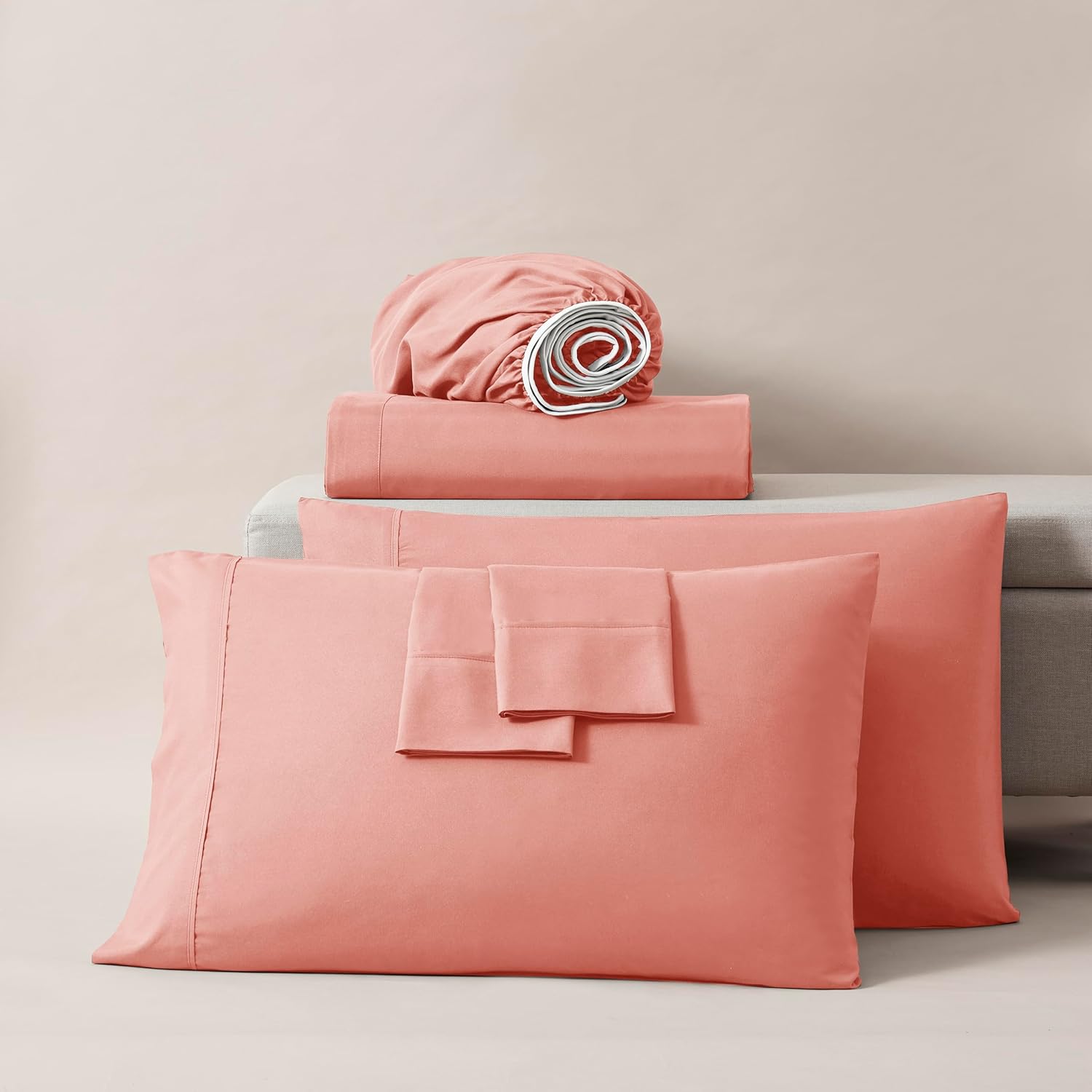 Extra Deep Pocket King Sheets Set - 6 PC Soft Microfiber Extra Deep Pocket King Size Sheets - Fade Resistant Bedding Sheets & Pillowcases - King, Misty Rose