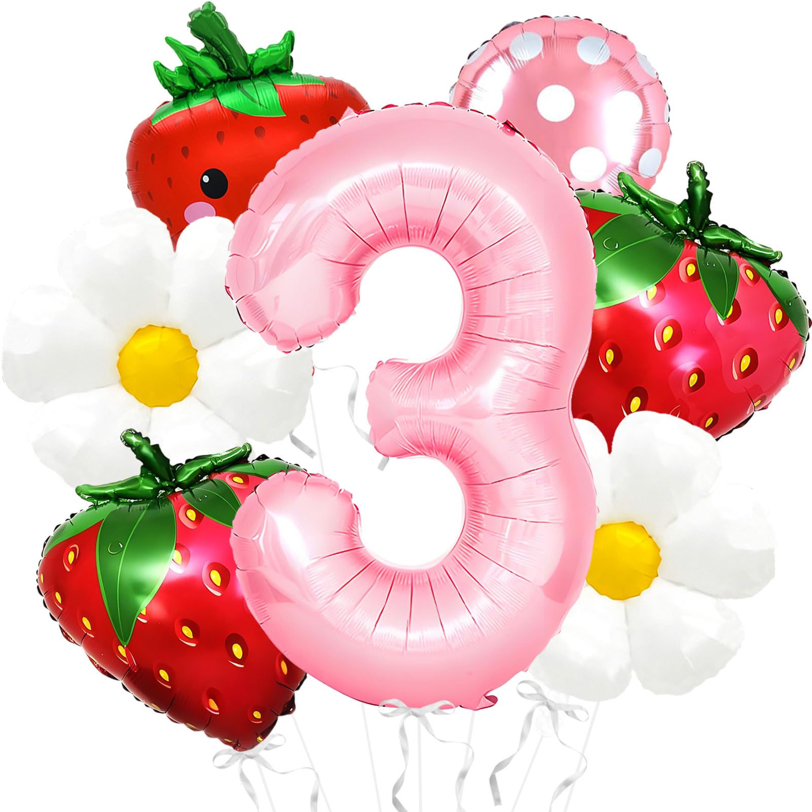 Strawberry Balloons Berry 3st birthday Decor - 40 Inch Mylar Pink Number 3 Balloons - Strawberry Foil Balloons for Strawberry Party Decoration -