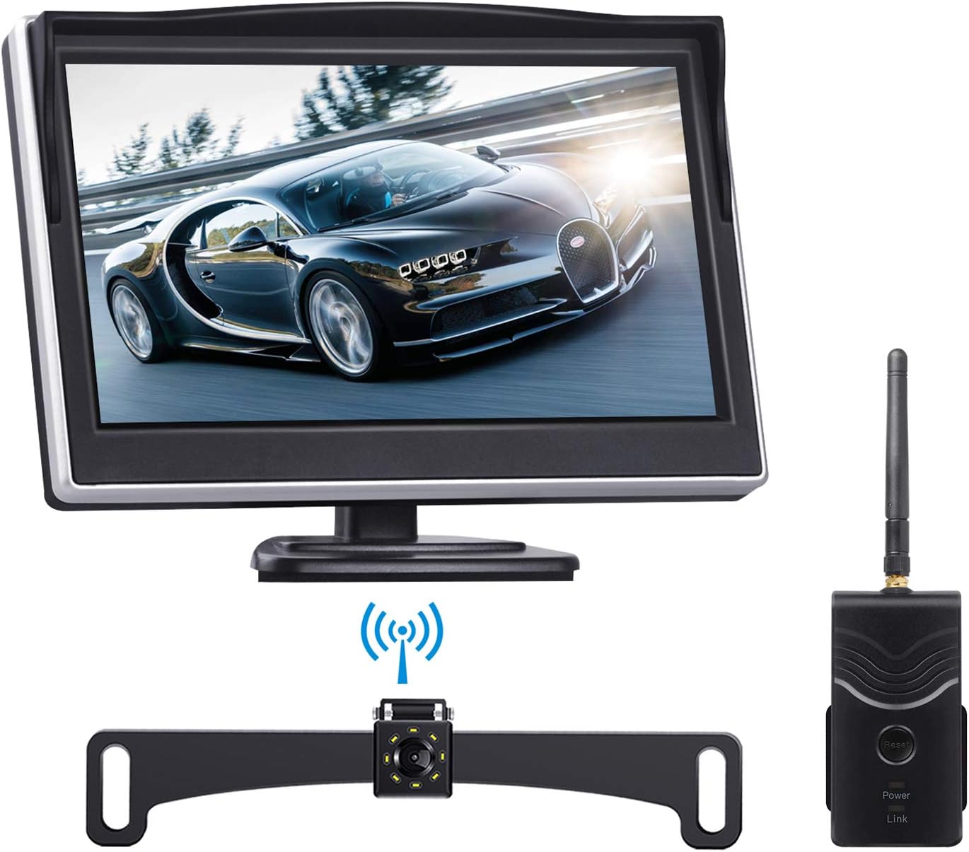 TOGUARD Wireless Backup Camera and Monitor Kit with Stable Digital Signal, Waterproof Rear View Camera with 5 inch Monitor and 8 LEDs Super Night Vision for Truck/RV/SUV/Van/Pickup/Camping Car