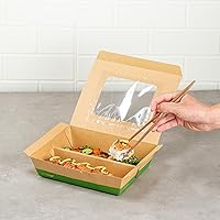 Vista 5 de Restaurantware Eco Tek - Recipientes de comida para llevar de 51 onzas, 100 cajas Bento desechables, 3 compartimentos, ventana transparente, papel