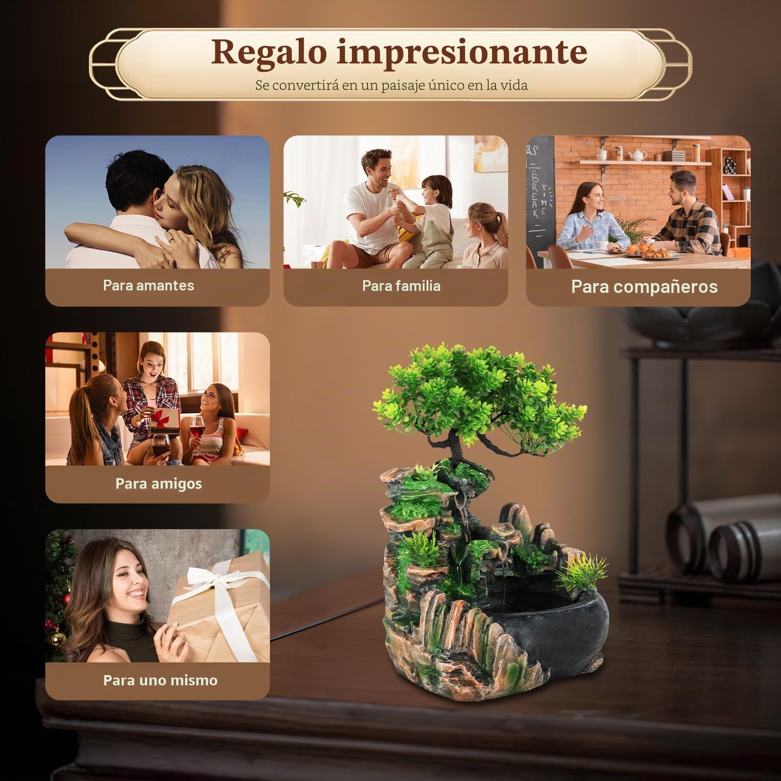 Fuente de interior, fuente de cascada, jardín de rocas, cascada, escritorio, jardín, fuente de interior, decoración del hogar