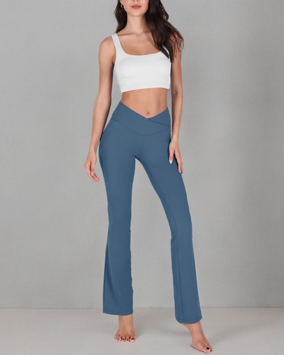 ODODOS Women's Cross Waist Bootcut Yoga Pants with Inner Pocket, Non See Through Bootleg Gym Workout Pants - Image 7