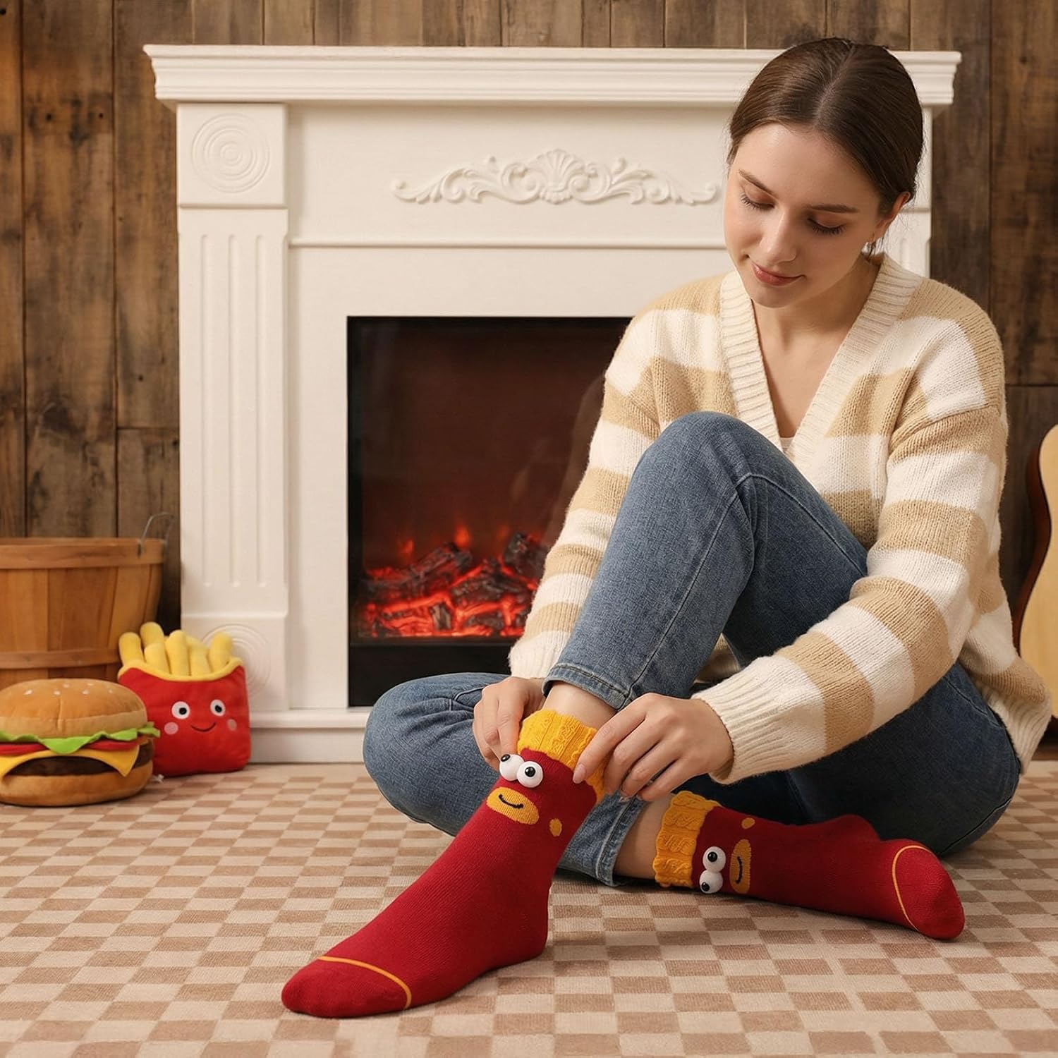 5 Pairs Funny Crazy Socks, Silly Socks, Novelty Funny Food Sock with 3D Eyes for Men Women Food Theme Gag Gift Birthday