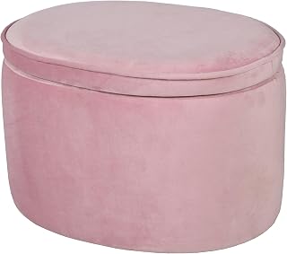 Roba Taburete Infantil Lil sofá con Espacio de Almacenamiento, Taburete Ovalado en Tela de Terciopelo Rosa, Muebles tapizados puf para habitación Infantil, Altura del Asiento 27 cm
