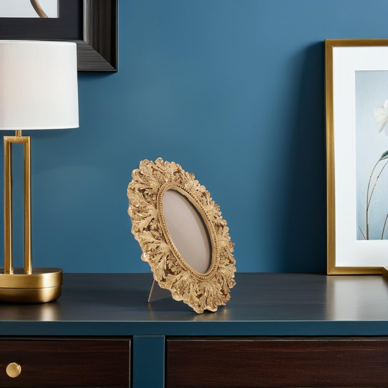 VALICLUD Marco Ovalado de Fotos Estilo Europeo Elegante de Resina Dorada Colgar en Pared y Decorar Salas y Galerías en Casa