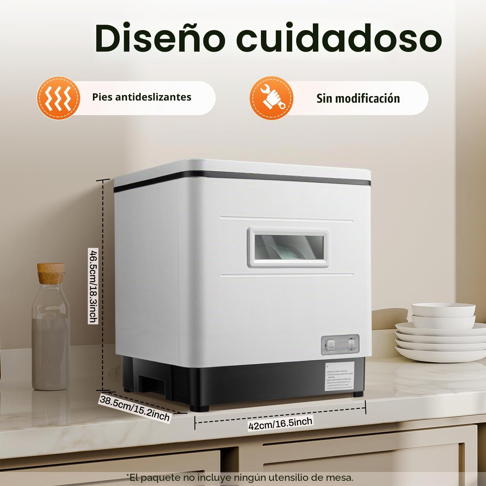 Mini Lavavajillas Acero Inoxidable 800W 220V para Cocina Pequeña, Blanco