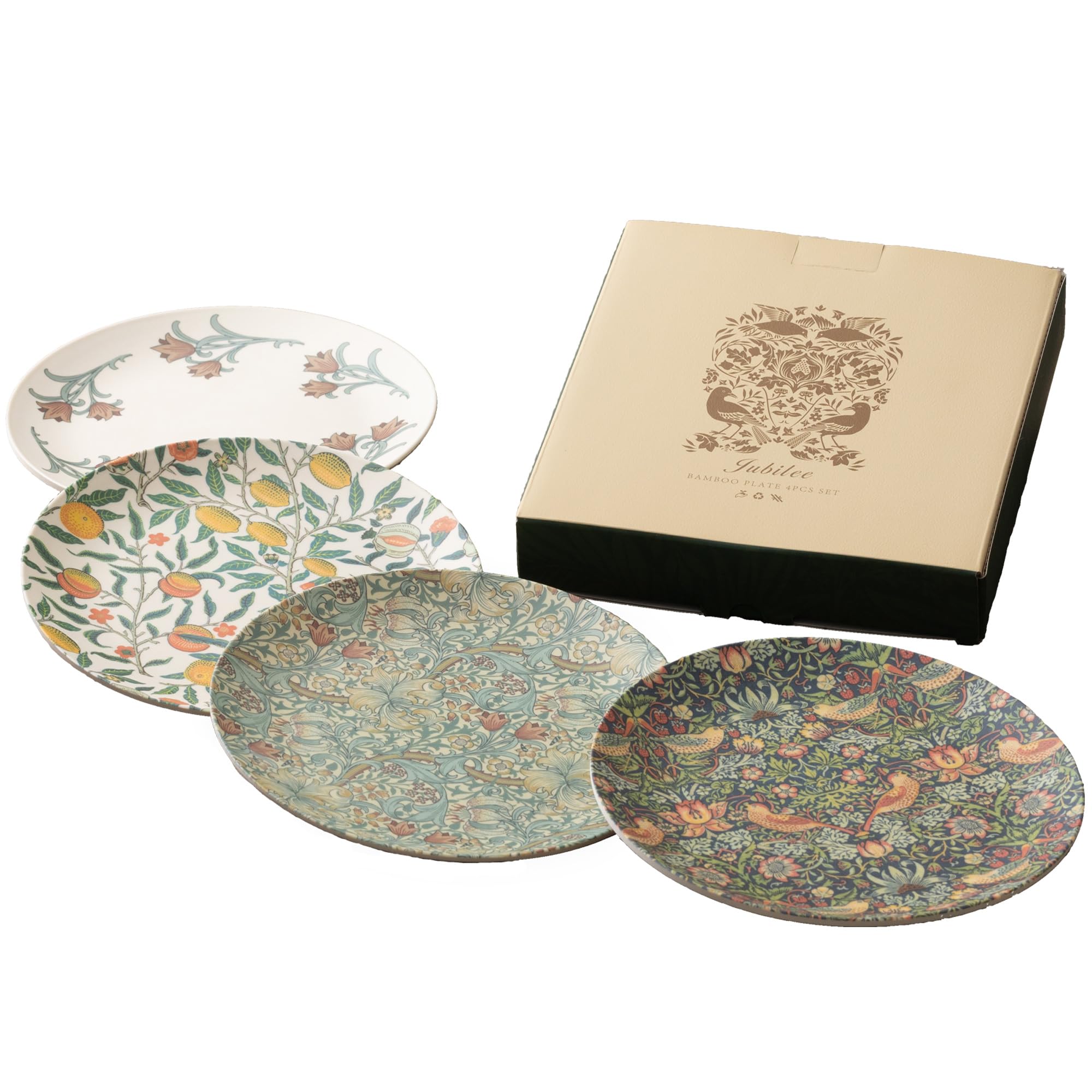 Jubilee Eco Bamboo Flat Plates, Set of 4, Bamboo Plates, 7.9