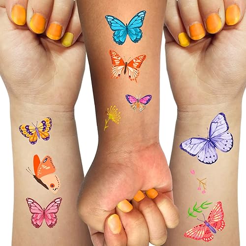 Miniatura 1 de Calcomanías de tatuajes temporales de mariposa para niños 81 piezas coloridas de mariposa lindos animales primavera verano estilo mixto tatuajes