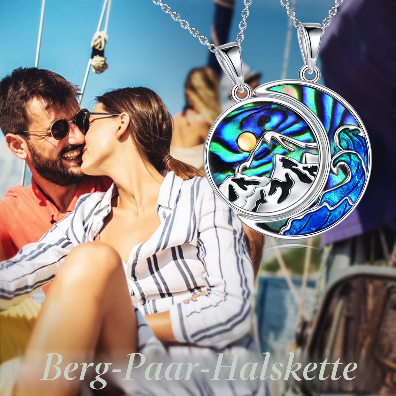 ONEFINITY Berg Ozean Welle Paar Halskette Sterling Silber sein und ihr Matching Halskette Paare Schmuck Geschenke für Frauen Männer Paare Freund Boyfriend