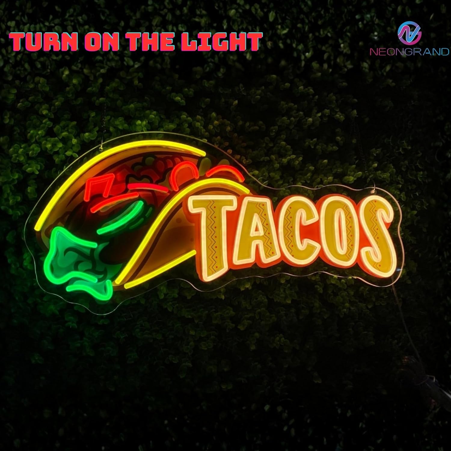 Tacos UV-printed Neon Kitchen Sign (Large Size 24''x11'') Walking Taco Bar Sign Mexican Food Gifts for Taco Lovers Restaurant Decorations Unique Gift Shop