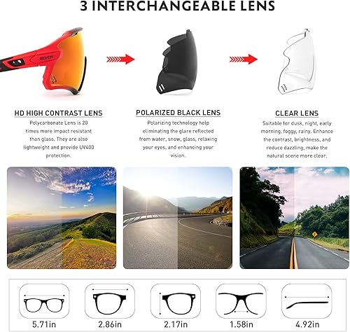 Miniatura 3 de SCVCN Polarized Sports Sunglasses Cycling Glasses with 3 Interchangeable Lenses for Men Women MTB BMX Bicycle Riding UV 400