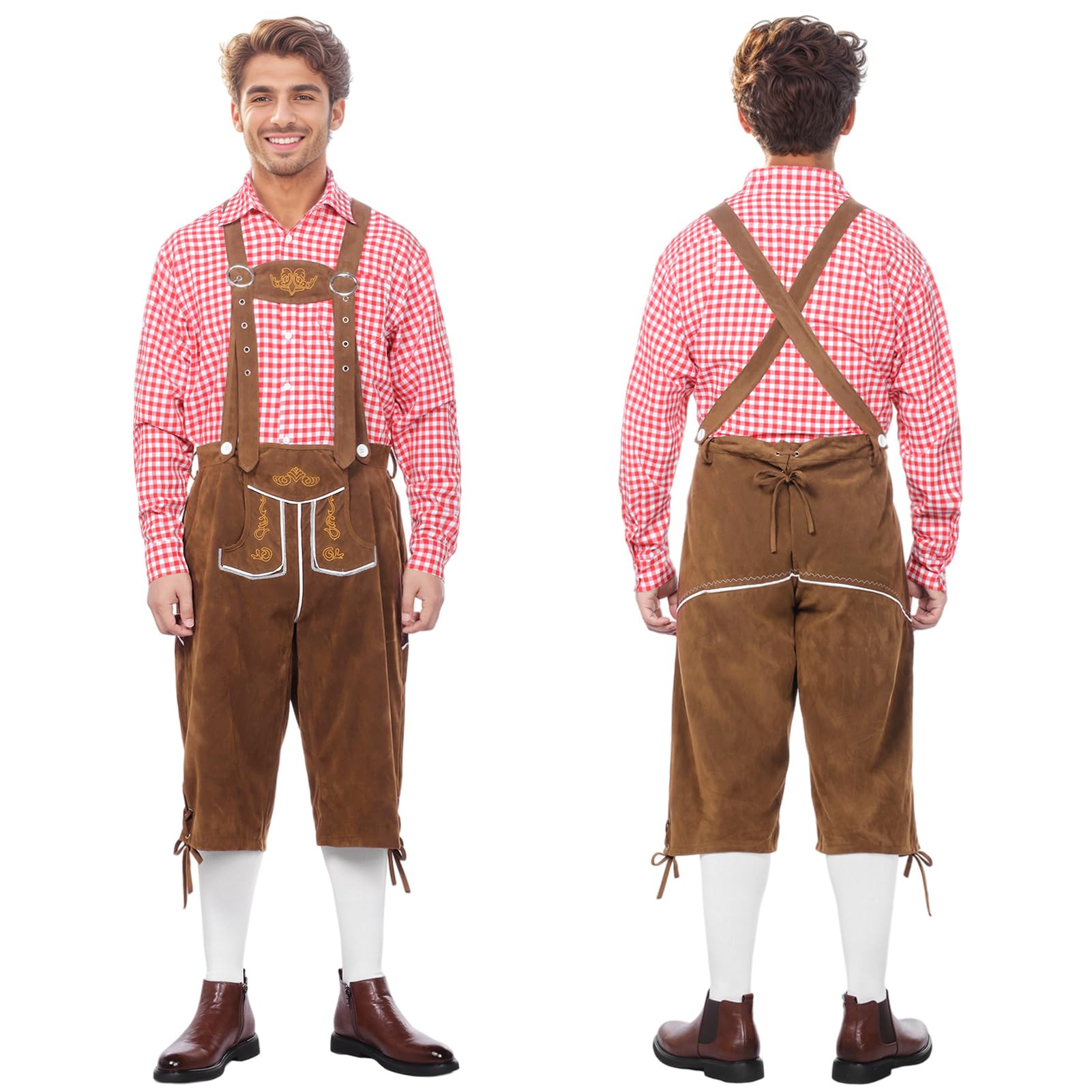 Trachten-Overall Mit Karohemd für Herren Oktoberfest-Outfit (Stil A, M)