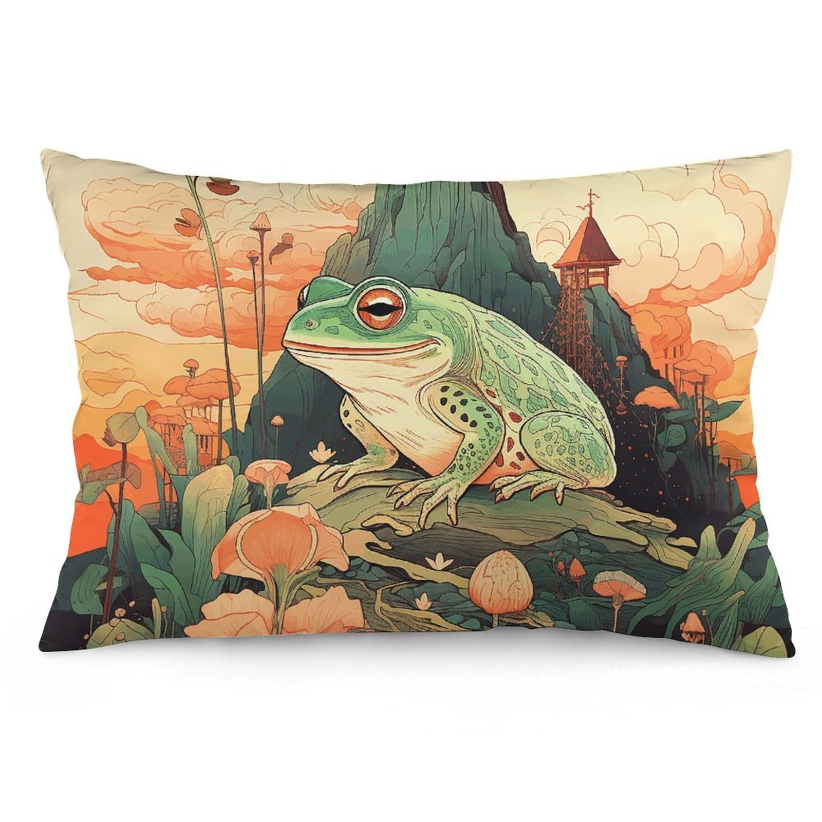 2 Pack Pillow Cases for Hair and Skin, Soft Breathable Pillow Case Covers with Hidden Zipper, Frog on Mountain Pillowcase 12 "x20 Pillow Covers for Sleeping Gift