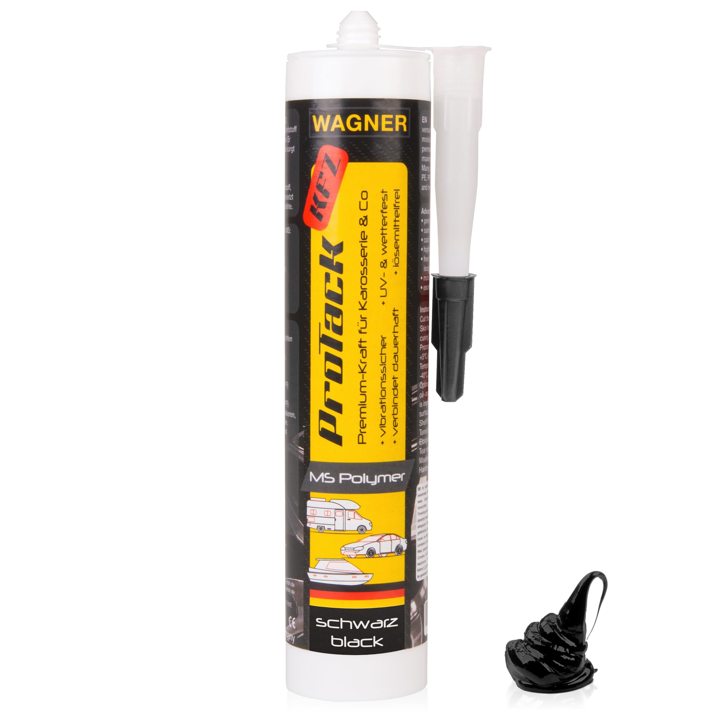 Wagner ProTack KFZ Hochleistungskleber schwarz 310 ml | entwickelt für Auto, Boot, Wohnmobil und Caravan | Ersetzt Schrauben und Schweißnähte durch dauerhafte, vibrationssichere Verklebungen
