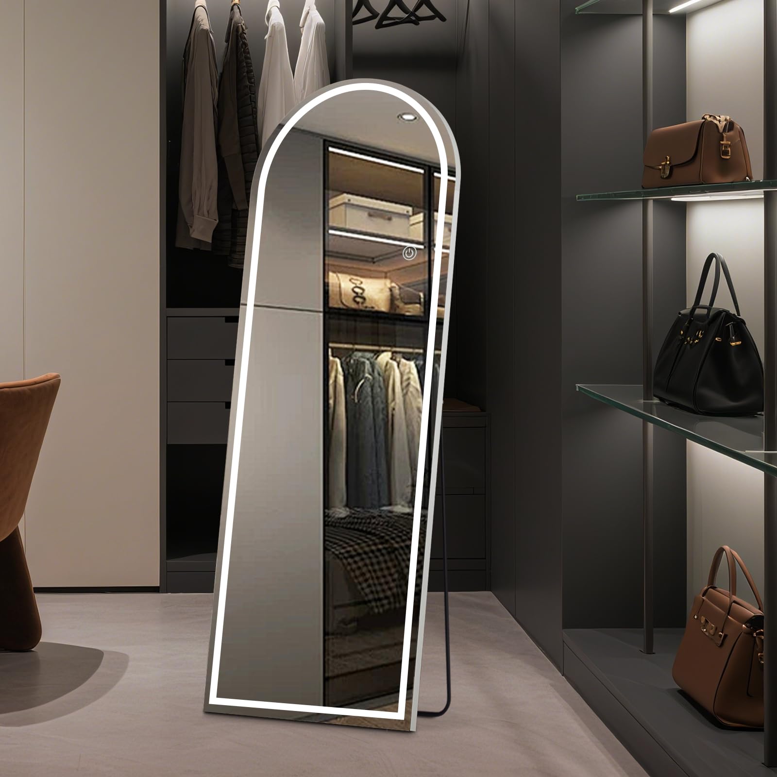 olixis 20"×63" arched full length mirror with light, led floor full body mirror with 3 color lighting