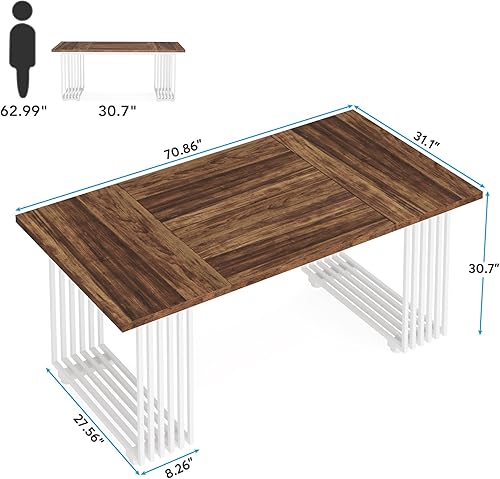 Miniatura 2 de Tribesigns Mesa de comedor moderna para 6-8 personas, mesa de comedor de madera de 70.8 pulgadas de largo, mesa de cocina marrón con patas de metal