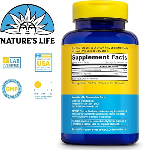 Miniatura 2 de Nature's Life Icelandic Kelp 41 mg - Tabletas de yodo, suplemento de algas marinas para apoyo tiroideo, natural, sin gluten, superalimento verde sin