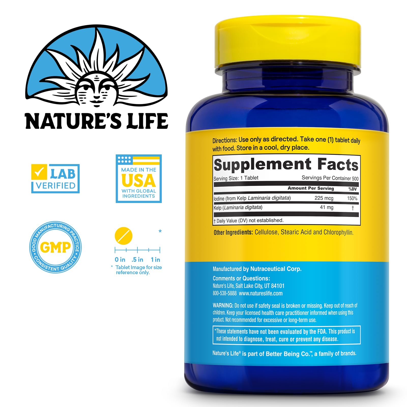 Nature’s Life Icelandic Kelp 41 mg - Iodine Tablets, Sea Kelp Seaweed Supplement for Thyroid Support, Natural, Gluten Free, Non-GMO Green Superfood, 225 mcg Iodine Pills - 500 Tablets (500 Servings) — Amazon image 2