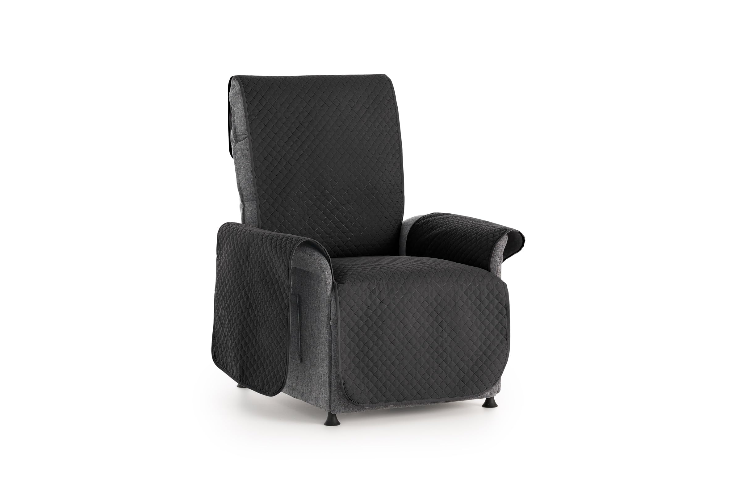 Textilhome Copripoltrona Relax Reclinabile 1 Posto Adele – Salvadivano Trapuntato Reversibile Universale Nero | Copri Poltrona Antigraffio per Gatti, Antimacchia