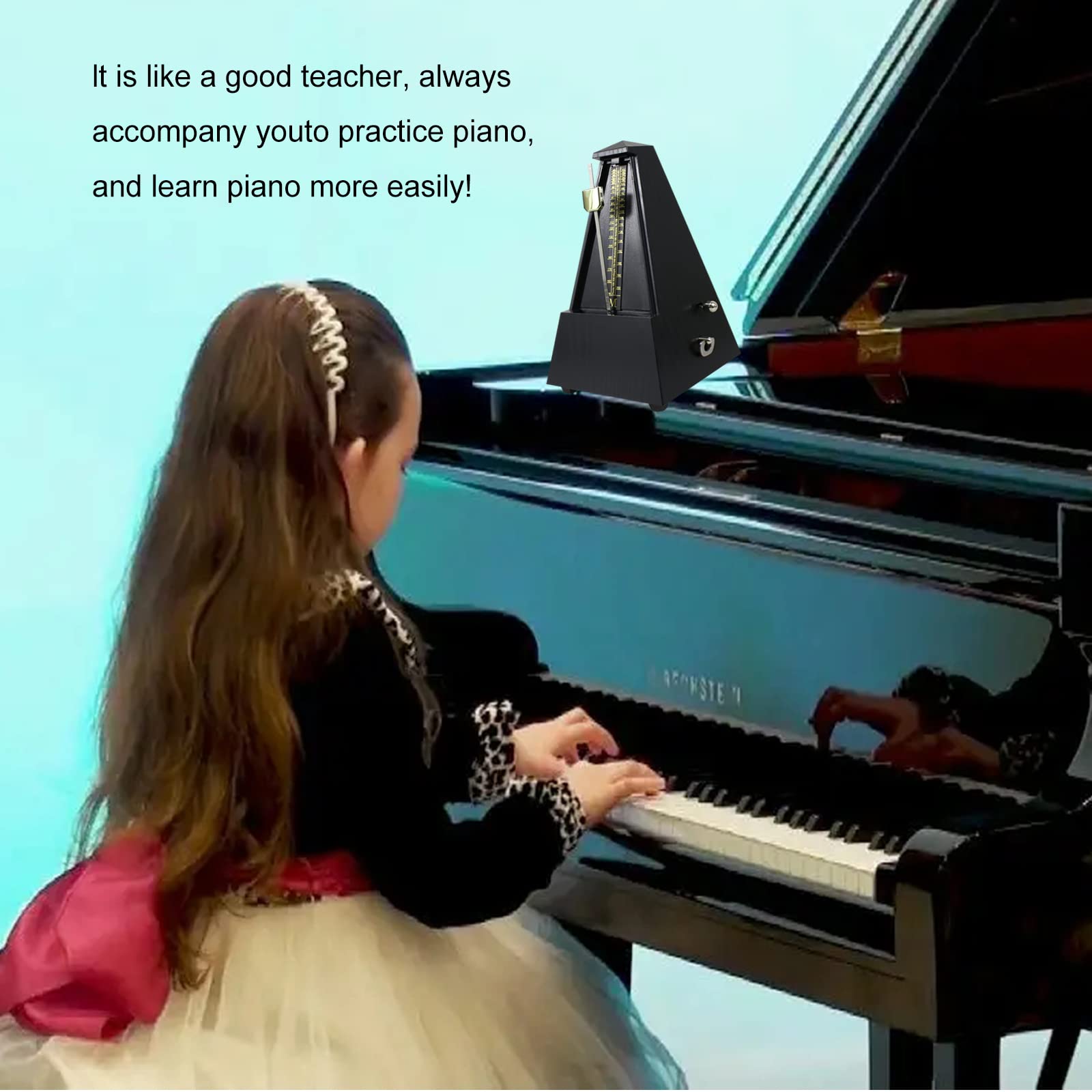 Metrónomo mecánico, temporizador de música universal para piano, guitarra, batería, violín y saxofón, metrónomo musical DPM-1 diseñado en pirámide, color ébano