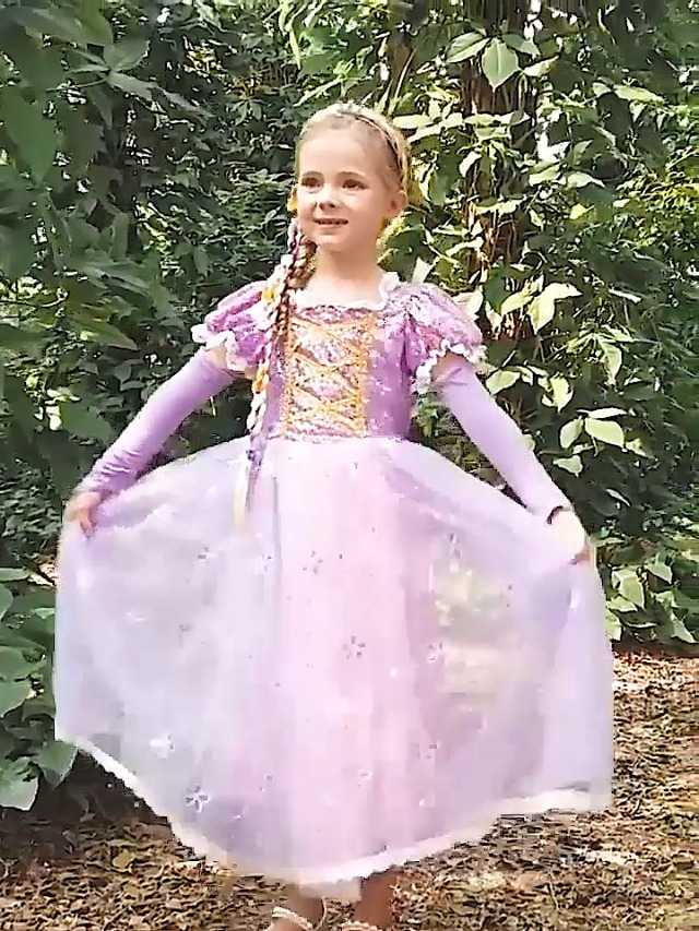 Rapunzel Princess Costume For Girls - Purple Dress Up Set With Crown, Wand & Accessories - View #7