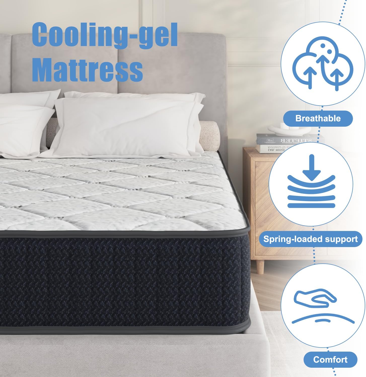 10" King Mattress, 10 Inch Hybrid Mattress with Comfort Support Memory Foam, Pressure Relief and Motion Isolation, Medium Firm, Mattresses in A Box