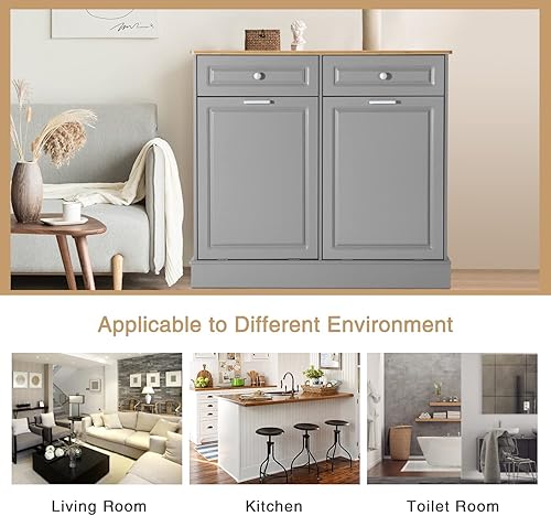 Miniatura 4 de Scurrty Armario de basura extraíble de madera de 39 pulgadas para isla de cocina, contenedor abatible para reciclaje de eliminación de basura, hecho