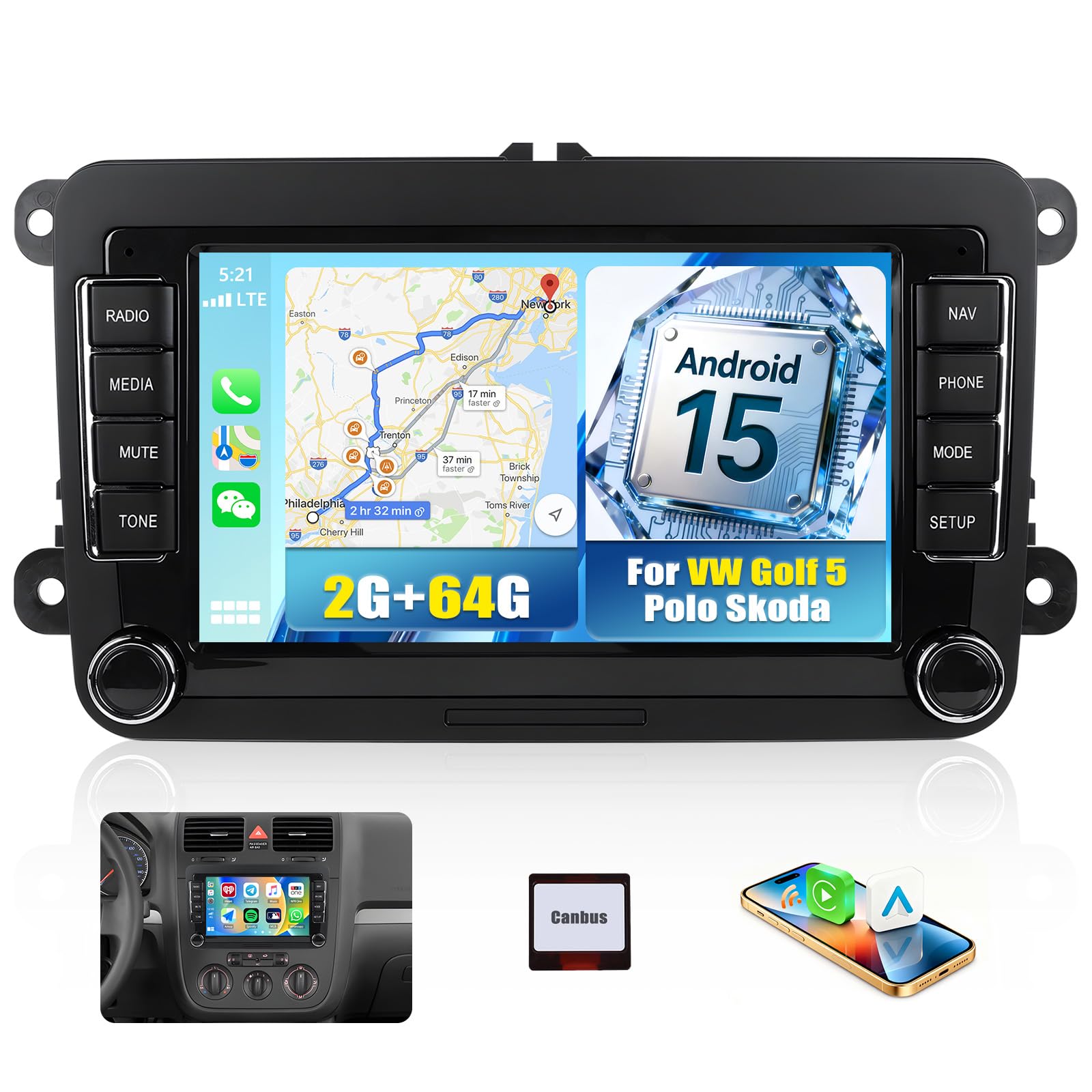 sintetizzatore radio android 2g 64g per vw con conn espressiva