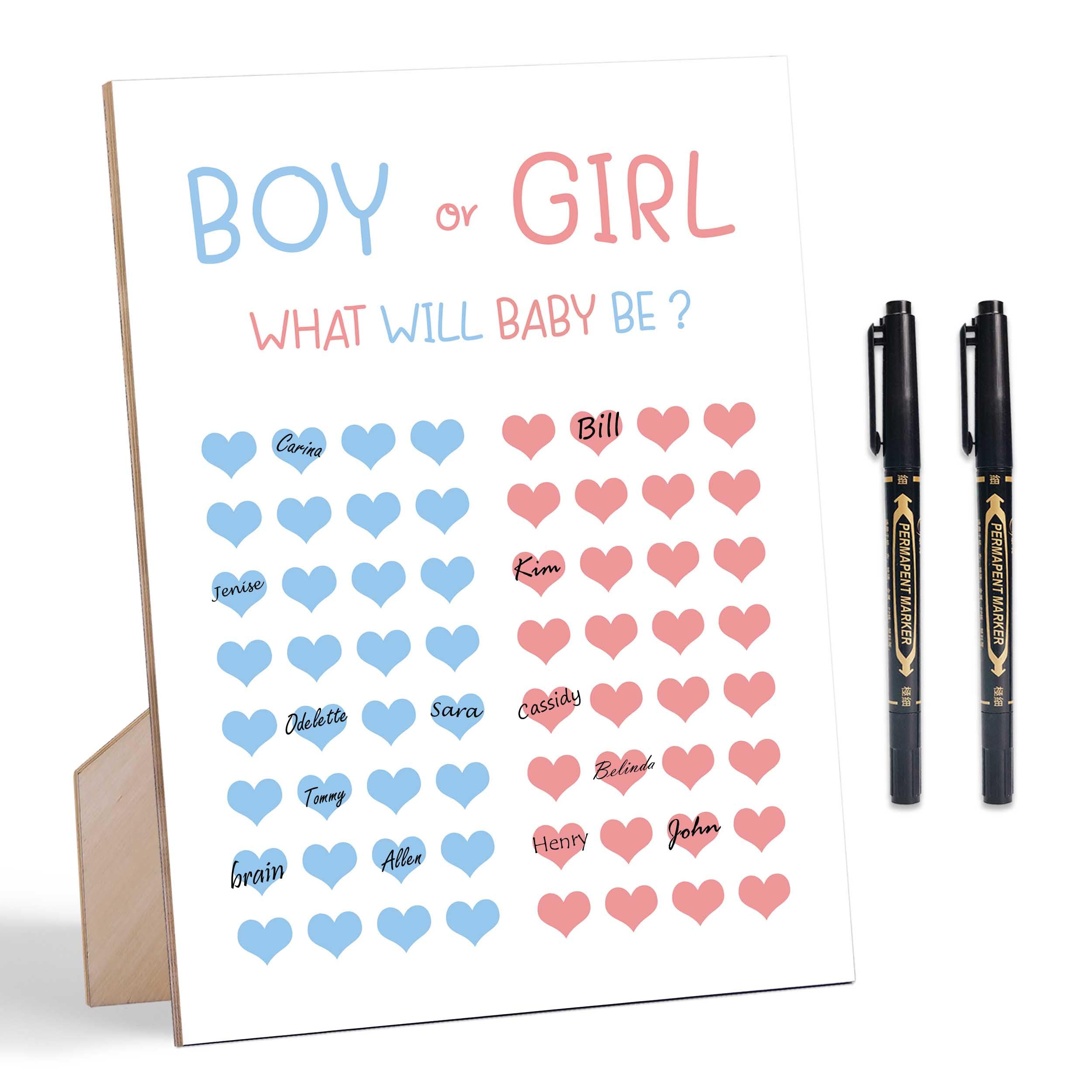 rorusio Gender Reveal Decorations for Baby Shower Games, 8x11 Wooden Sign with 2 Pens, Baby Shower Decorations Neutral, Gender Reveal Games