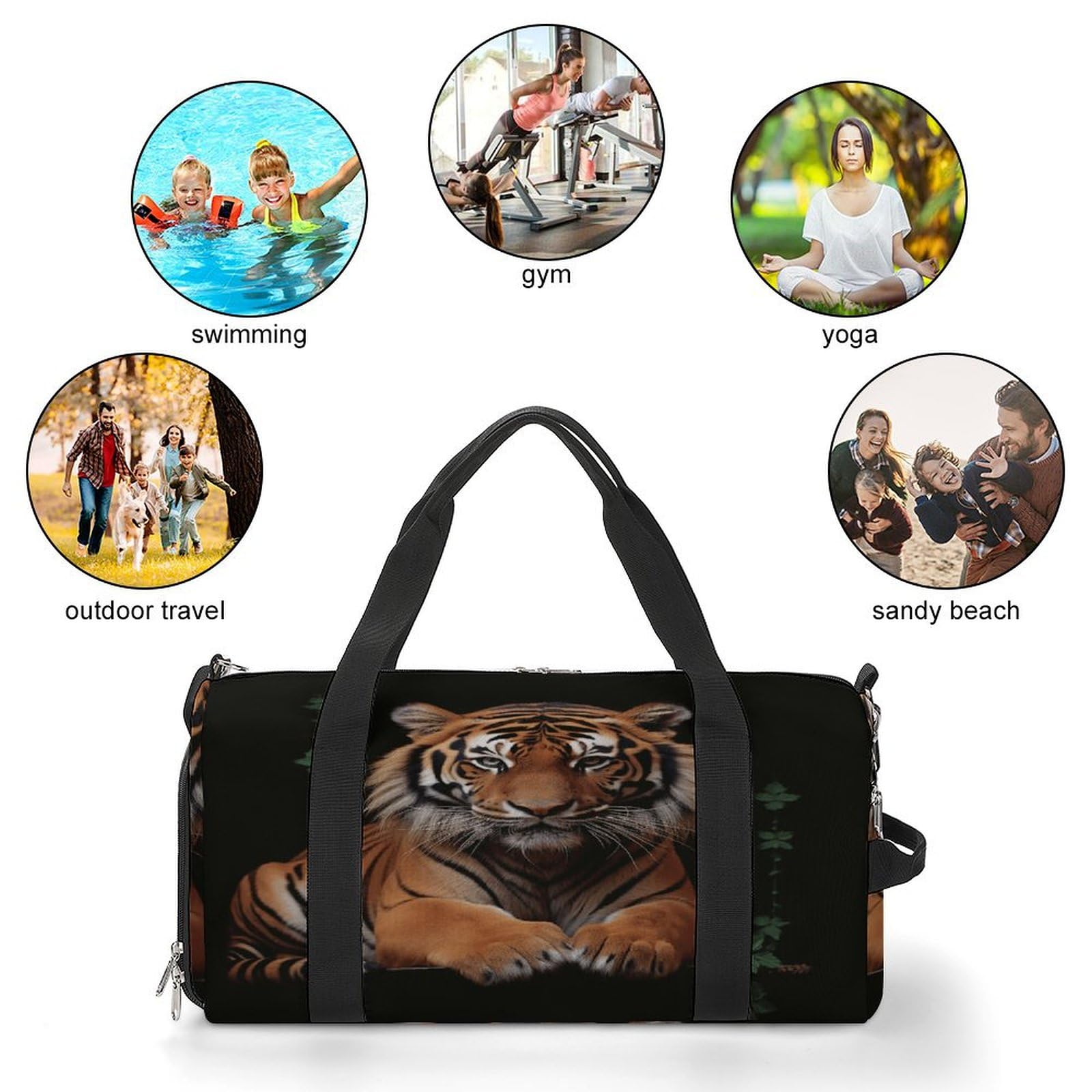 Turnbeutel für Damen und Herren, mit Tiger- und Pfoten-Aufdruck, wiederverwendbar, Turnbeutel mit Schuhfach, Stil, Einheitsgröße, modern, Stil:, Einheitsgröße, Modern