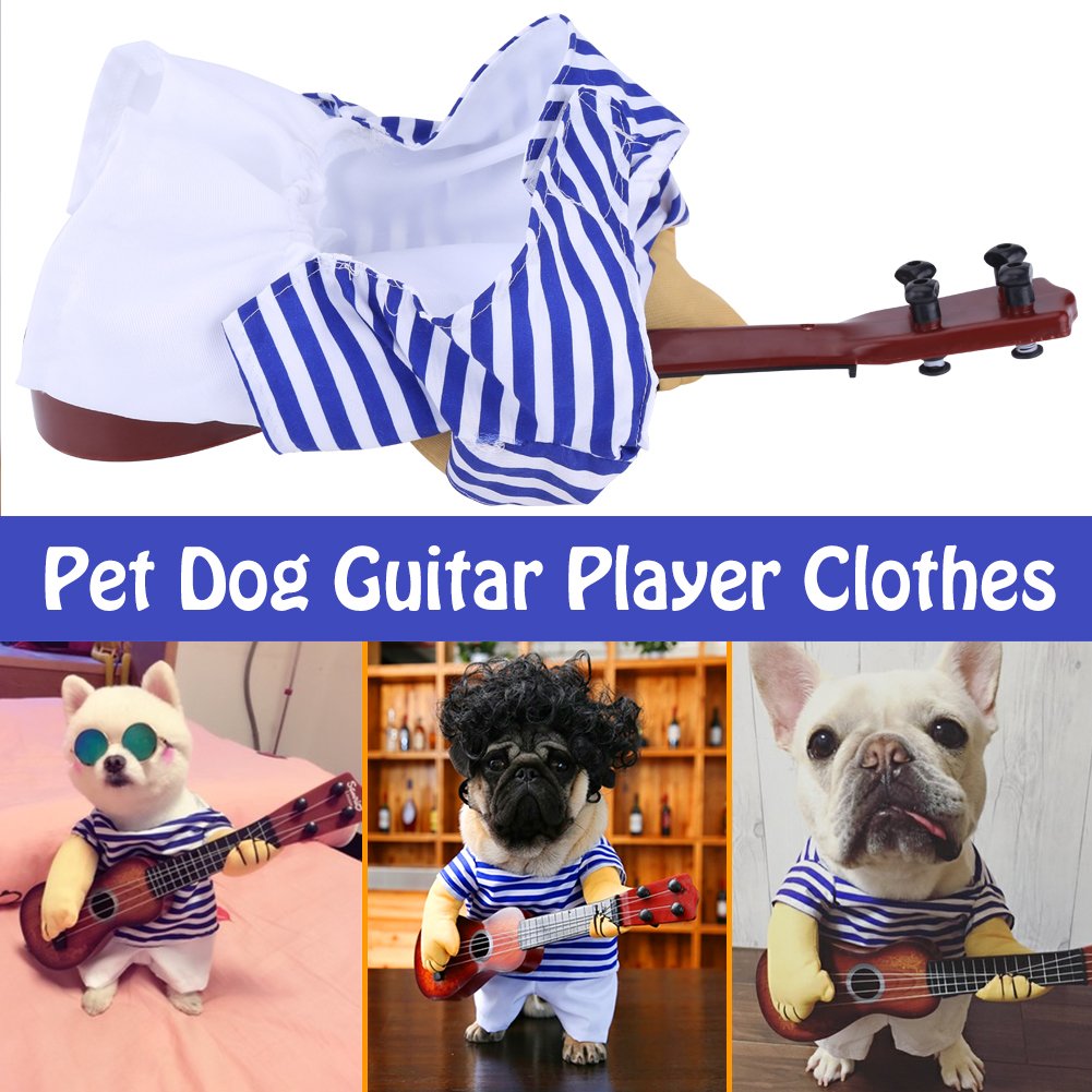 Dog Costume Christmas Funny Pet Cosplay Outfit Clothes Halloween Theme Party Dress Suit Guitar Player Clothes(M) - Image 2