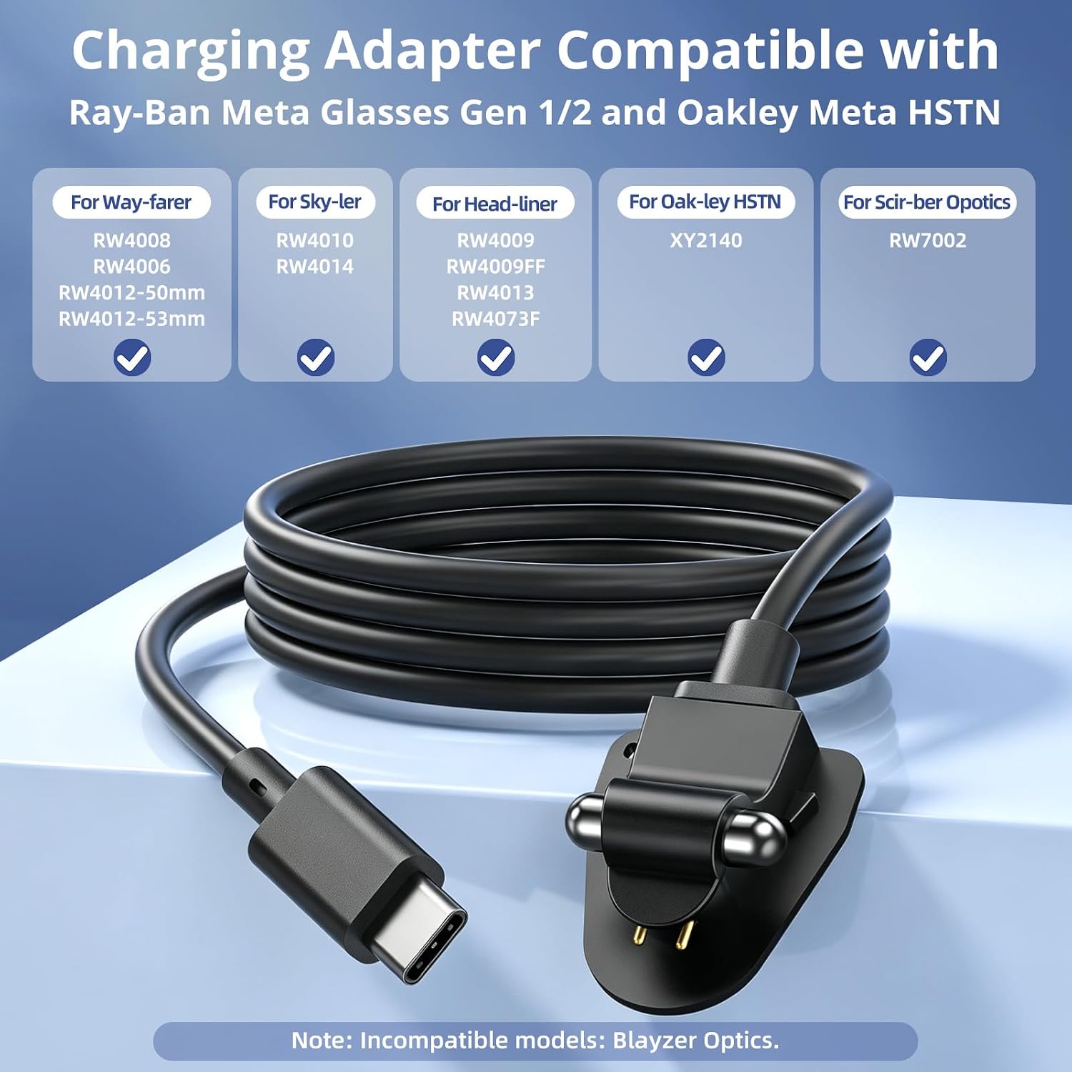 USB C Charging Cable for Ray-Ban Meta Smart Glasses Gen 2 Wayfarer/Skyler/Headliner/Scirber Opotics/Oakley Meta HSTN, Portable Charging Adapter for RayBan Meta AI Glasses, Safe Charging Protection, 1M