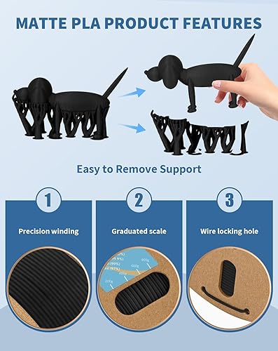 Miniatura 4 de DURAMIC 3D Filamento PLA mate de 0.069 in, negro, carrete de cartón de 2.2 libras, filamento de impresora 3D de ácido poliláctico (PLA) de 0.069 in,