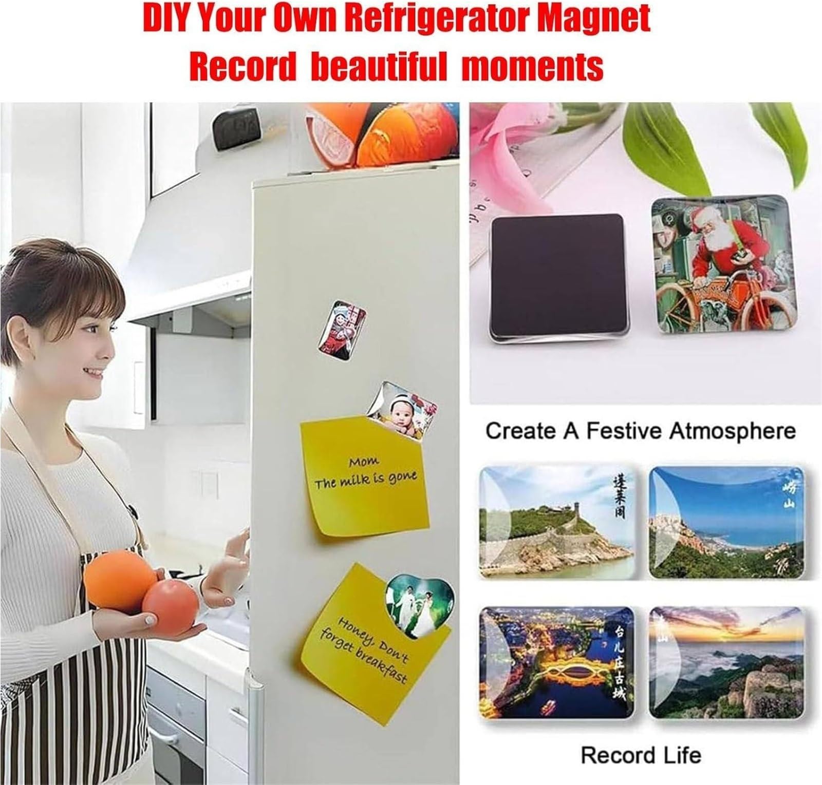 Lot de 1 000 aimants photo pour réfrigérateur - 90 x 65 mm - Pour décorer les réfrigérateurs et les meubles en fer - 90 x 65 mm