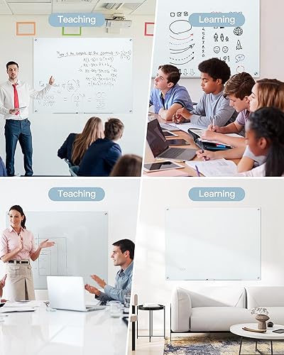 Miniatura 7 de VUSIGN Pizarra magnética de cristal de borrado en seco, 36 x 48 pulgadas, gran tablero de vidrio sin marco para montaje en pared, superficie