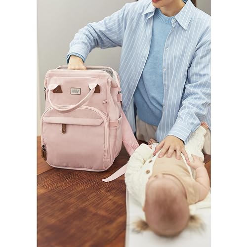 Miniatura 7 de Mochila para pañales, bolsa de pañales multifunción con cambiador, bolsas de pañales para bebés para niños y niñas, elegante mochila de viaje de