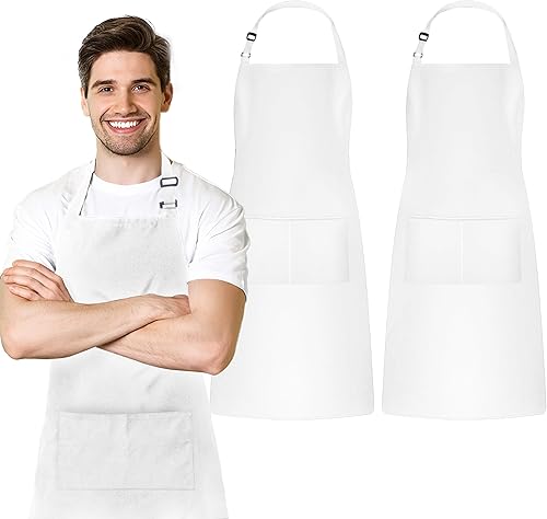 Delantal ajustable con peto de 100 % poliéster, delantales de cocina resistentes a las gotas de agua, con correa ajustable, bolsillos y lazos largos