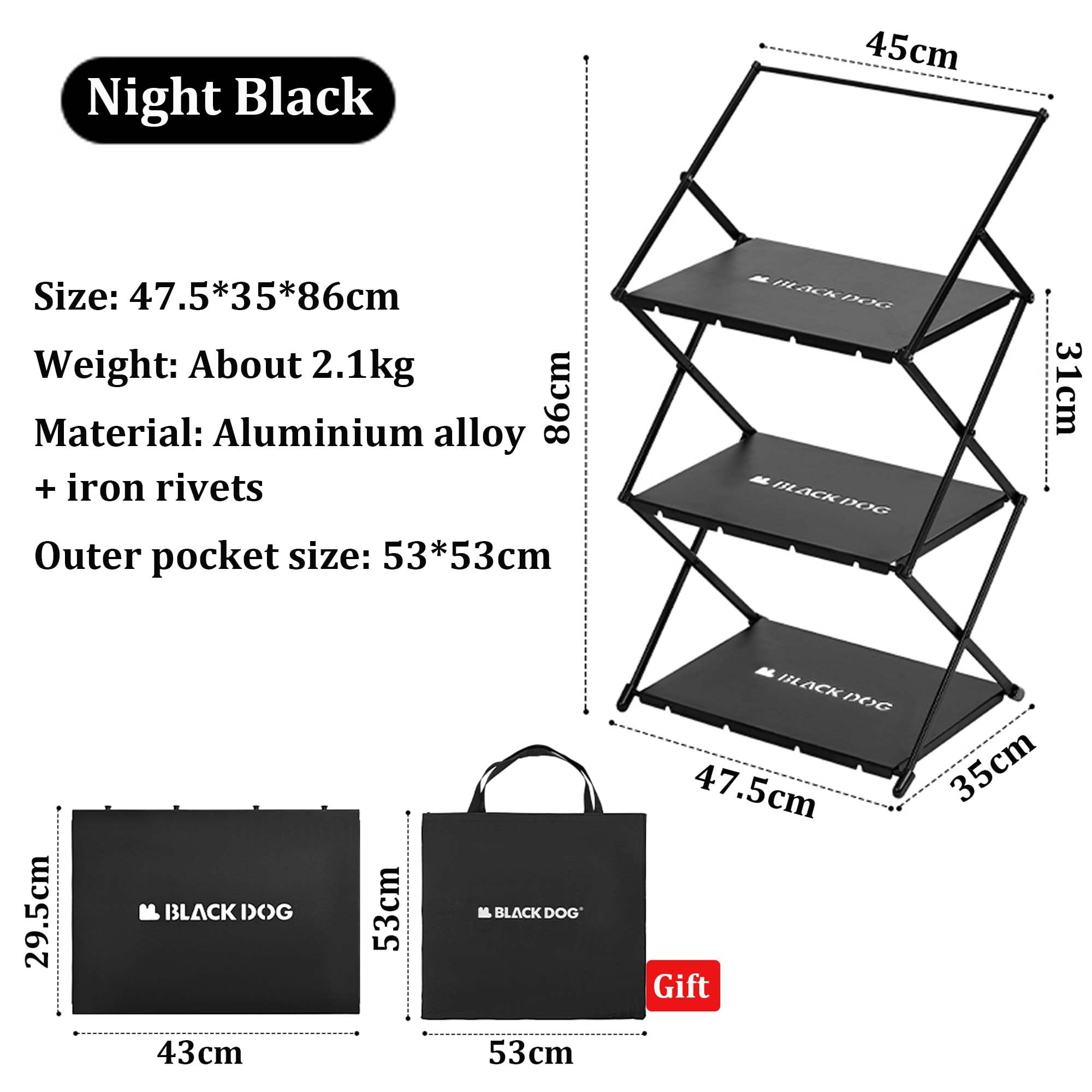 windhike Blackdog Table Pliante Multifonction à 3 étagères, 2,1 kg, Structure Triangulaire, Haute capacité de Charge, en Alliage d'aluminium, Table Pliante Portable IGT pour Camping en Plein air
