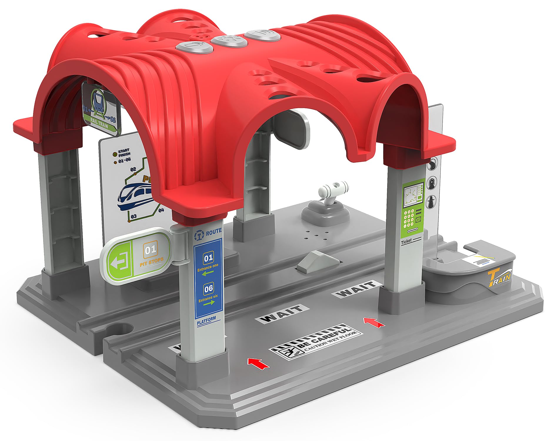 Train Accessories Modern Station for Kids, Train Tunnel for Wooden Railway System, Multifunction Toy Trains Set for Motorized Cars Compatible with