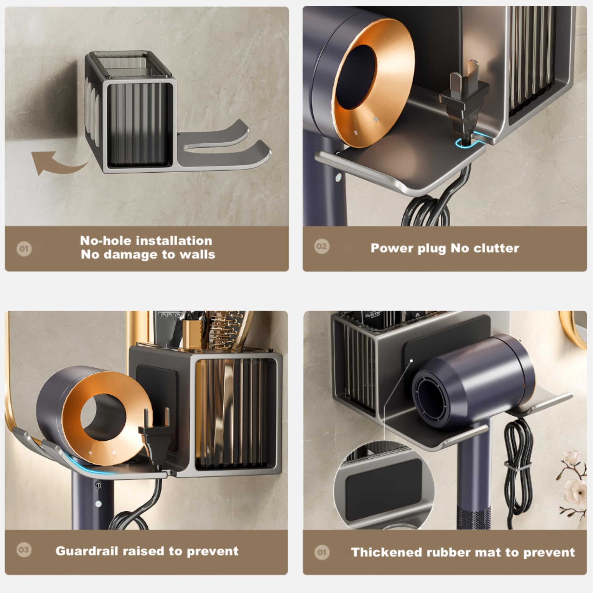 Support Seche Cheveux Avec Rangement Porte Seche Cheveux Mural En