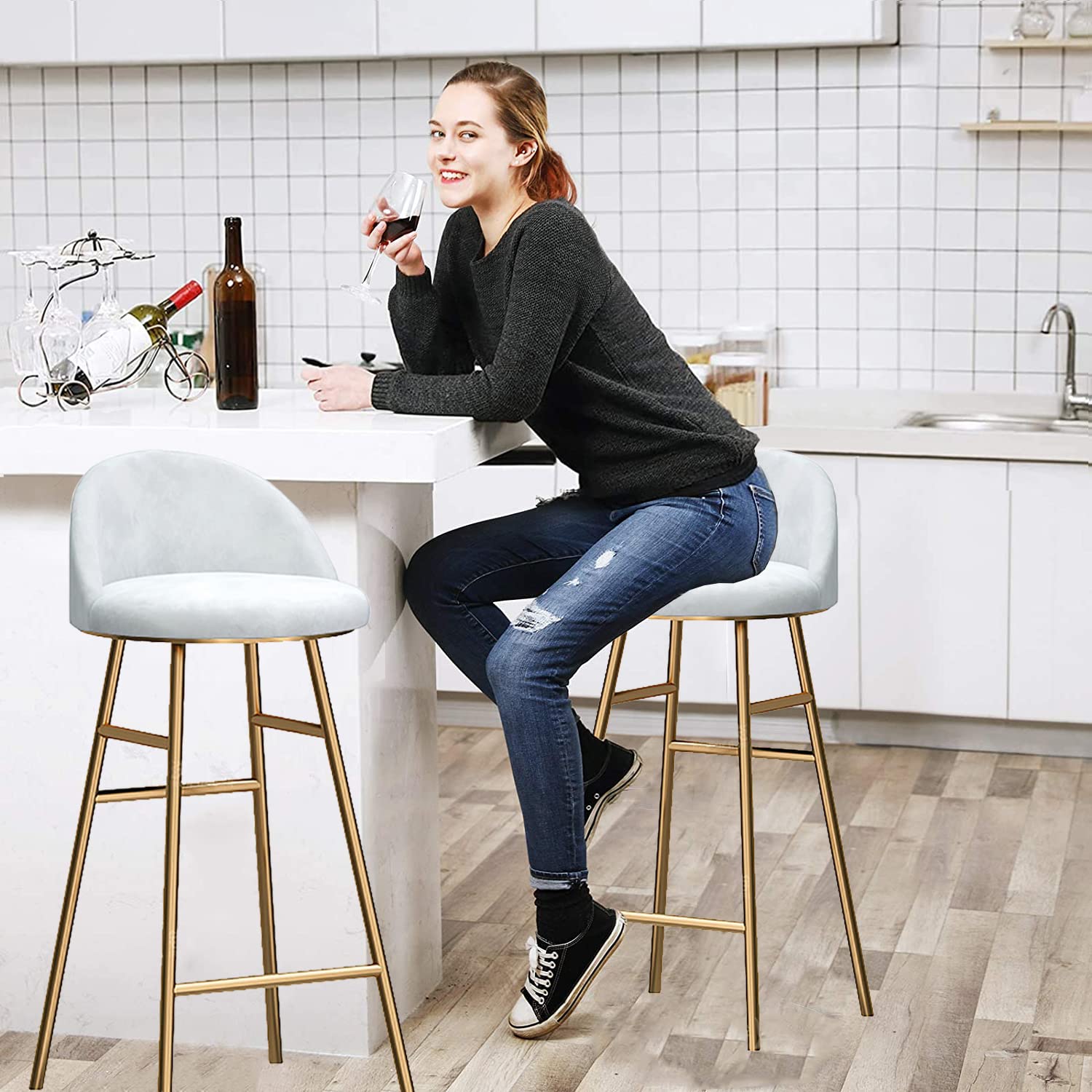 Athena Collection Set Di 2 Sgabelli Da Bar Moderni Con Schienale