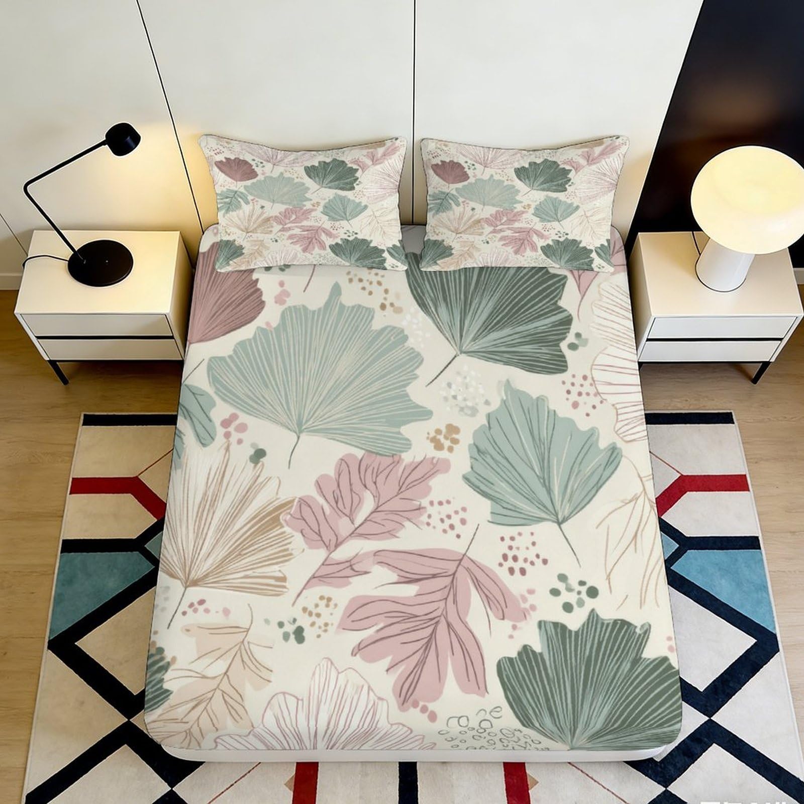 Pnayamiorkfel Style-4 3D Printed Botanical Leaf Fitted Sheet Microfiber Soft Breathable Pastel Nature Bed Cover For Bedroom Guest Room Decor 90X200x25cm