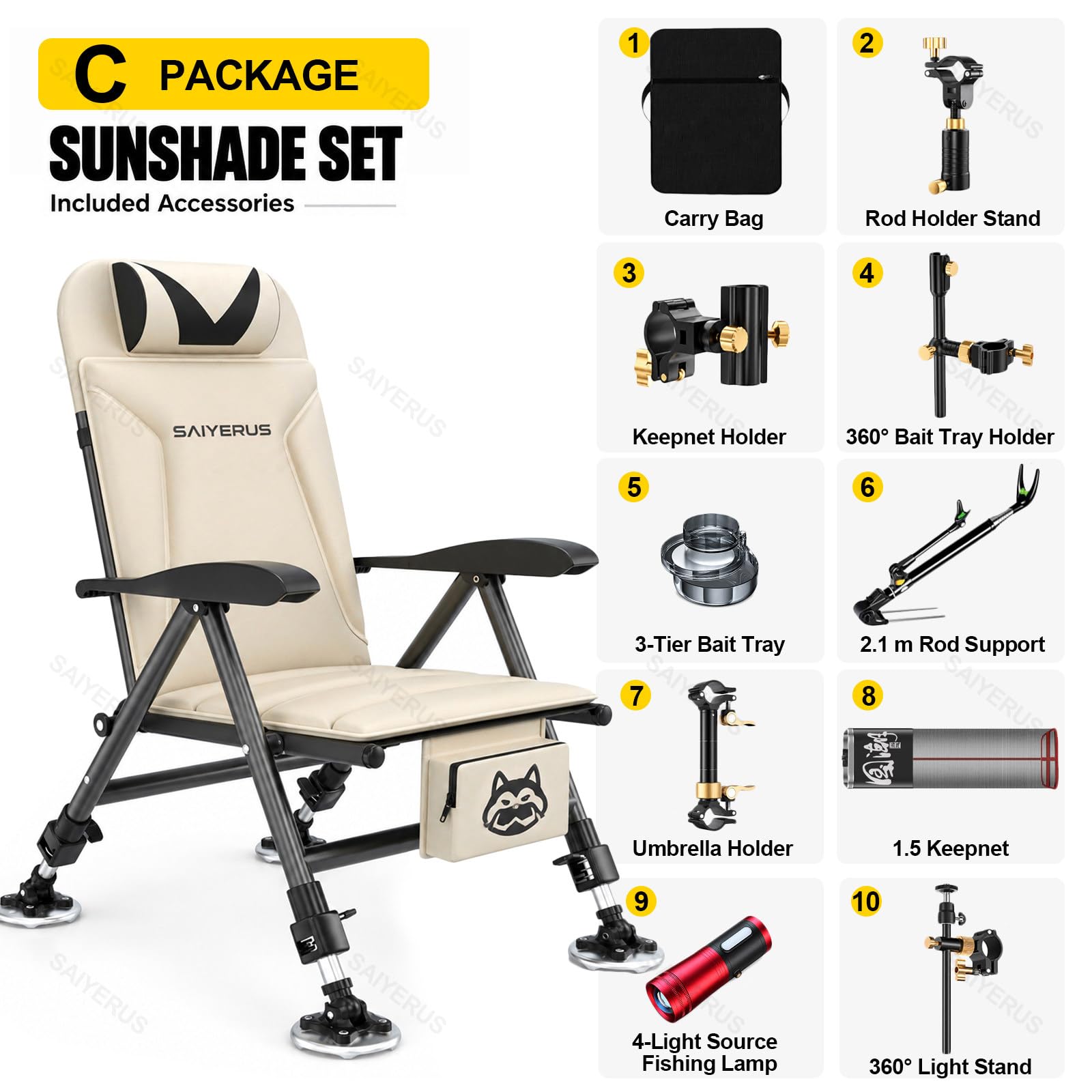 Sedia Professionale da Pesca e Campeggio Pieghevole, Portata 150 kg Set C