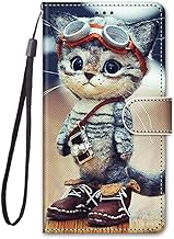 Nodigo Cuir Coque pour Samsung Galaxy A12/M12 Antichoc avec Support Clapet Design Silicone Animal Motif Drôle Étui Bumper 360 Kickstand Case Cover Housse Fille Femme Homme Portefeuille - Chat